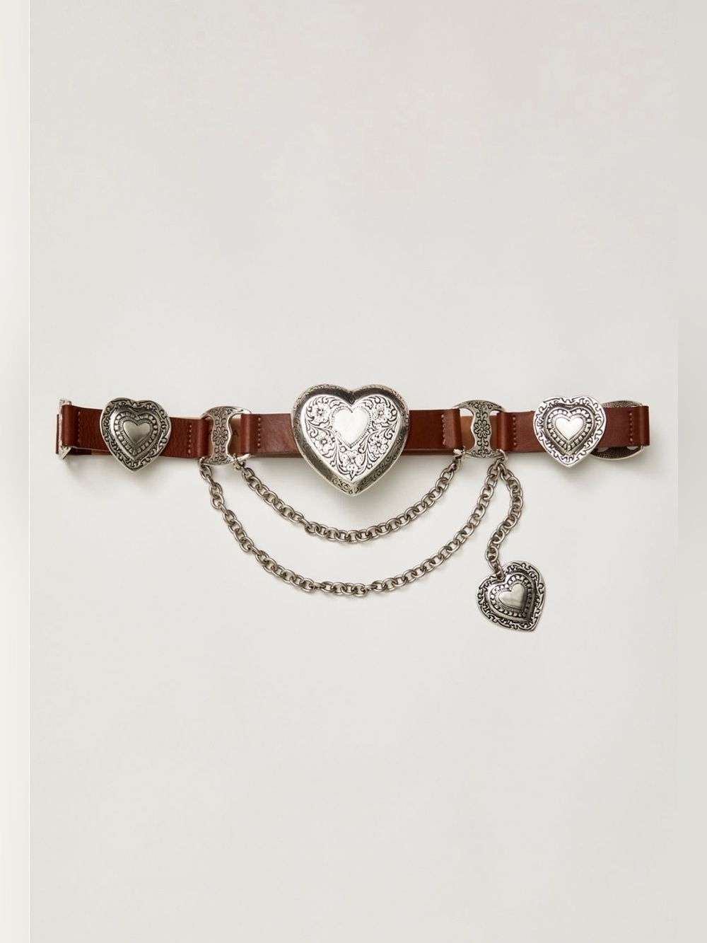 Free People x streets ahead $380 NWT Cognac Queen of Hearts Belt large - Picture 2 of 7